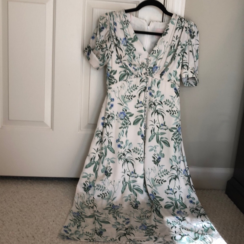 Nordstrom Gal Meets Glam Collection Floral Blue, Green & Bone Midi Dress
